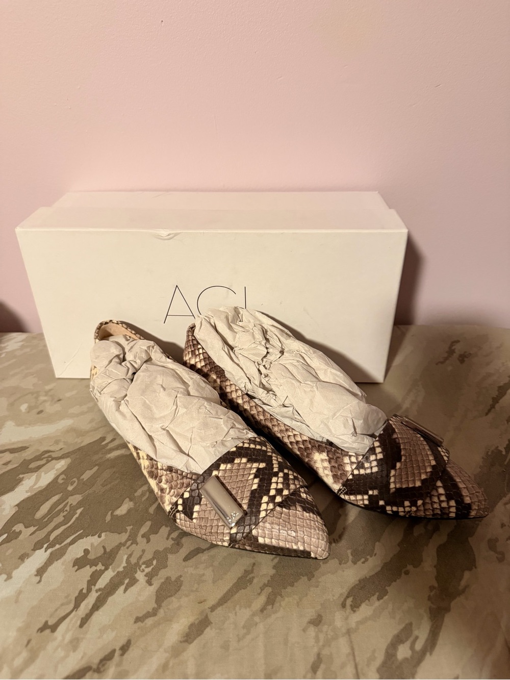 Nordstrom AGL Snake-Print Pointed Flats in Beige and Brown